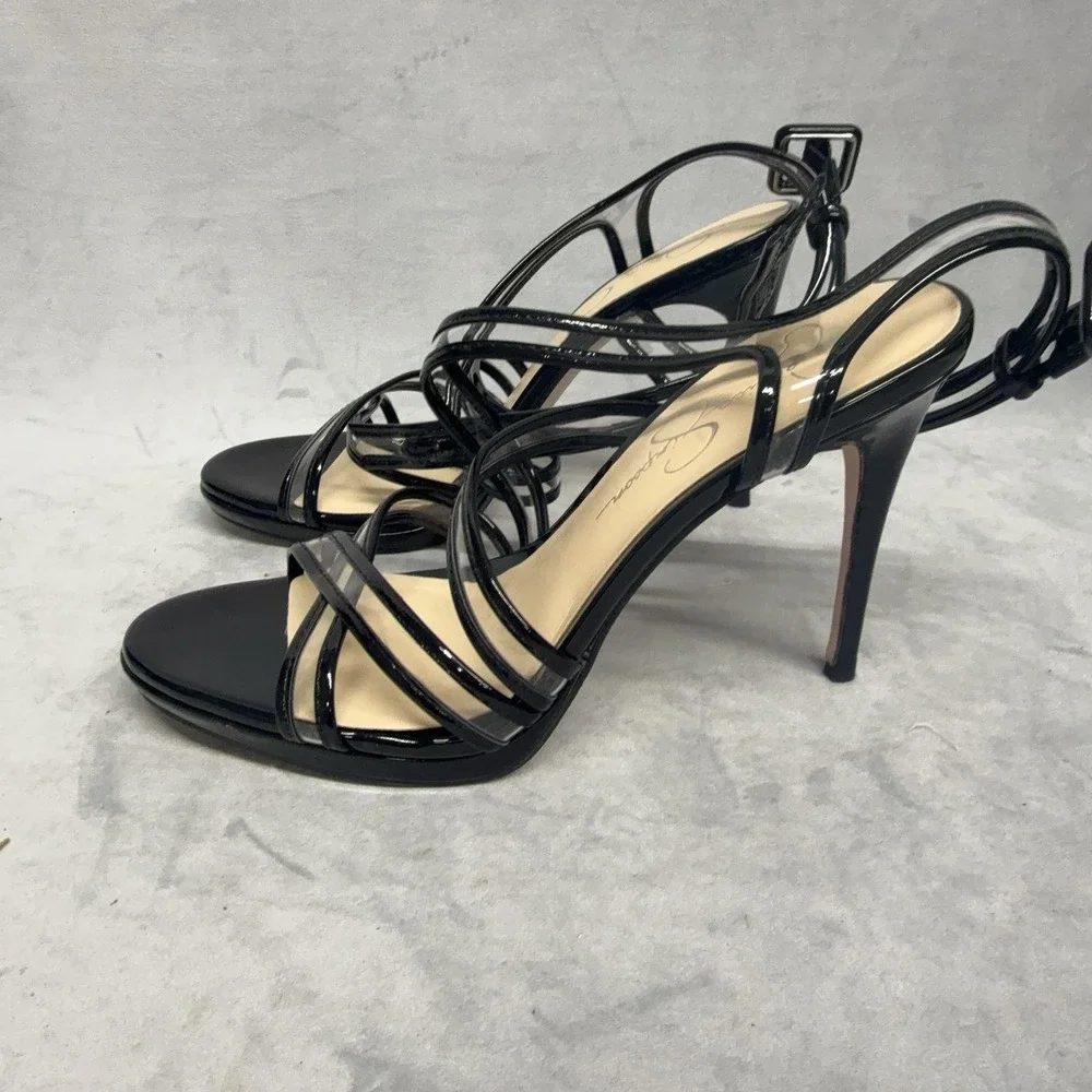 Jessica Simpson Shoes Womens Size 8.5 Black Strappy Ankle Strap Heels JS-KENDEL2